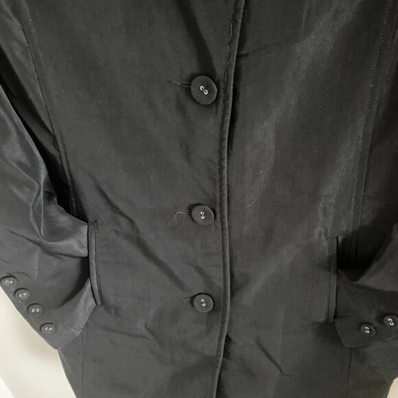 SUZY SHIER TRENCH JACKET RAINCOAT WITH BELT BLACK SHIMMERY FABRIC SIZE XL NWOT - Picture 3 of 10